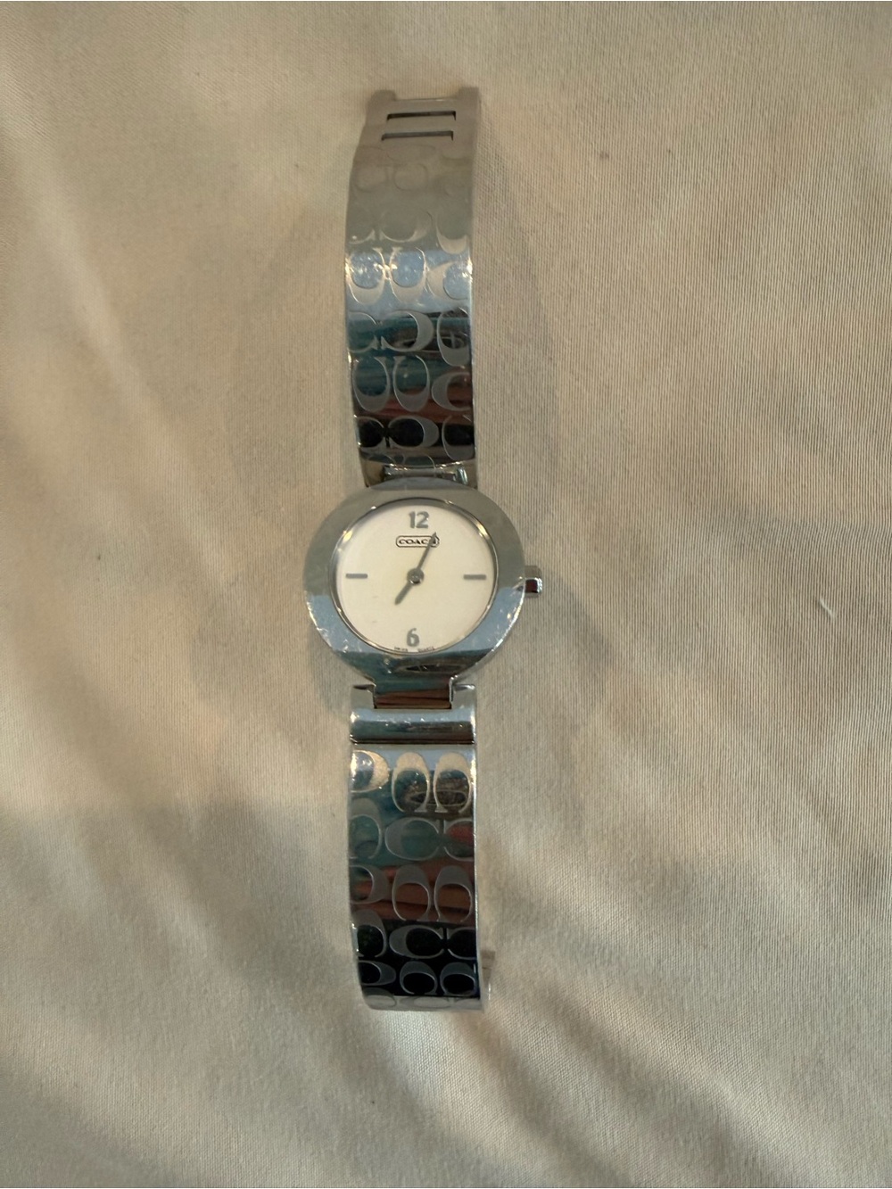 Coach Silver-tone Signature C Bangle Watch with White Dial